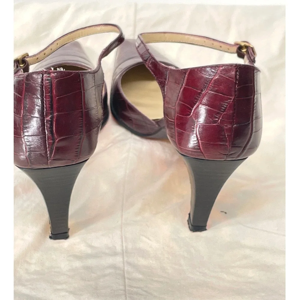 Etienne Aigner Womens Pumps 10 Heels Burgundy Croc Embossed Leather Pointed Toe